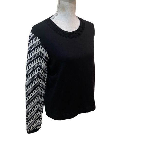 Nwot solana knits black & ecru sample Crew sweater Nordic print sleeves small - Picture 3 of 11